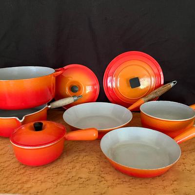 Vintage Le Creuset  Flame Orange Enamel Cast Complete Collection
