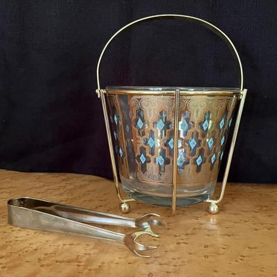 Vintage MCM Gold & Turquoise Ice Bucket 