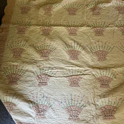Vintage Handmade Flower Basket Family Tree Cutter Quilt 