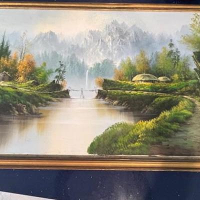 KAS002 Beautiful Framed Peaceful River Painting Signed by Artist