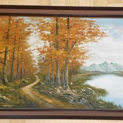 KAS003 Serene Framed Fall Season River Painting