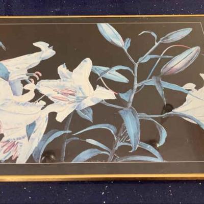 KAS006-Framed Print “Lilies with Bee” by Leslie Kenneth Price