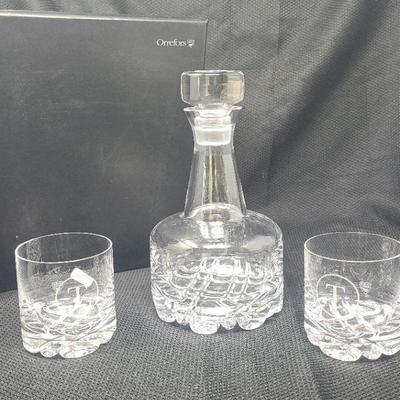 Orrefors Crystal Decanter and Glasses 