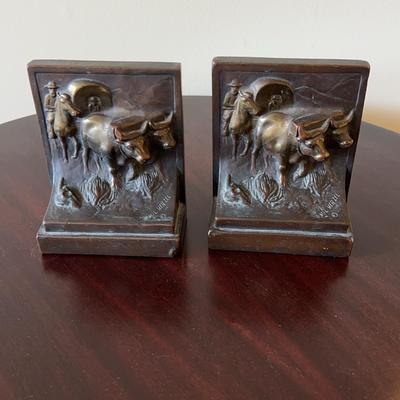 Paul Herzel Bronze Covered Wagon Bookends