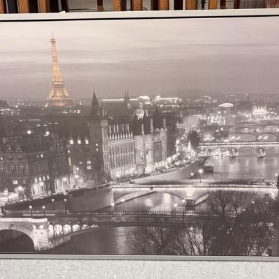 Large Framed Parisian Cityscape Canvas Print
