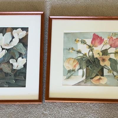 Pair Of Karen Sebolka  Framed Floral Watercolor
