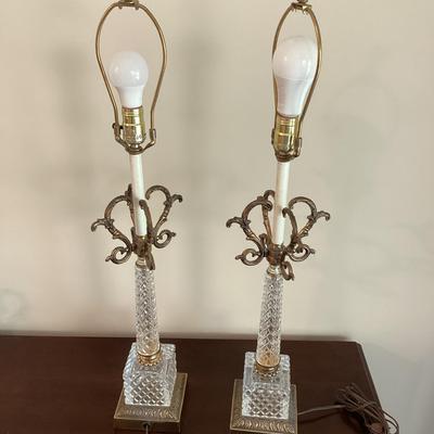 Pair Of Glass And Goldstone Metal Table Lamps