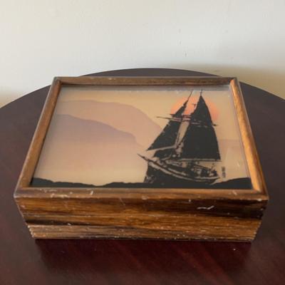 Reverse Painted Sailing Ship Writing Box