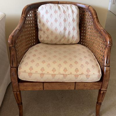 Vintage Bamboo And Cane Barrel Back Chair