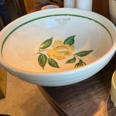 Vintage 1953 ceramic bowl from Hartley Creamery in Iowa