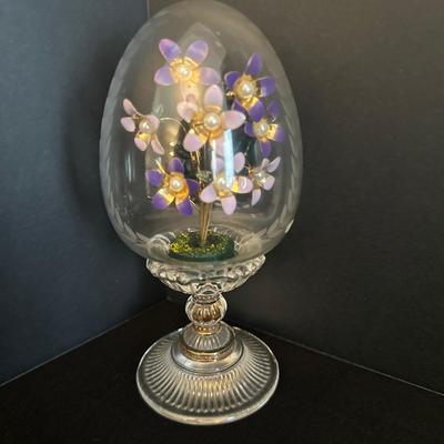 Vintage House of Fabergé Crystal Egg Enamel Flowers with Pearls Etched Crystal