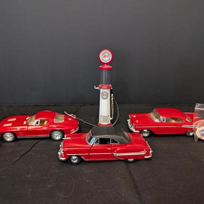 Vintage Red Car Die-Cast Collection with Gas Pump