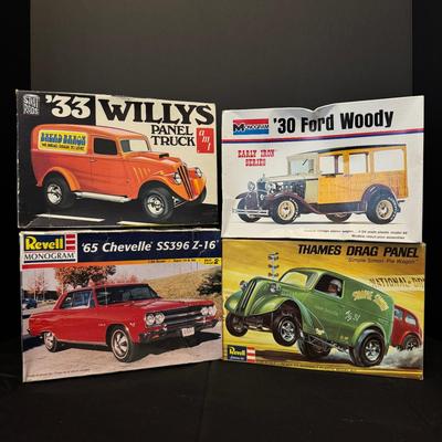 Lot of 4 Vintage Model Car Kits – AMT, Revell, Monogram (Street Rods & Classics)