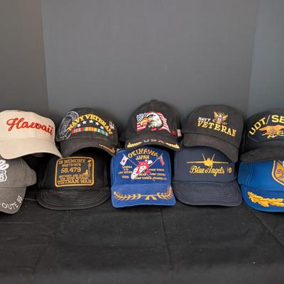 Lot of Vintage Military & Souvenir Baseball Caps – Vietnam Veteran, Navy, Blue Angels, UDT/SEAL