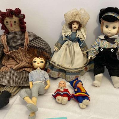 Lot of 6 Vintage Dolls – Cloth, Porcelain & Composition Styles