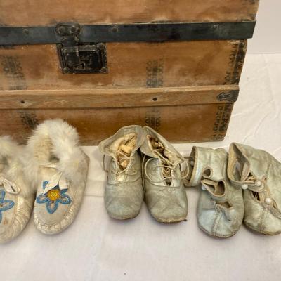 Vintage Wood Trunk with Doll Clothes