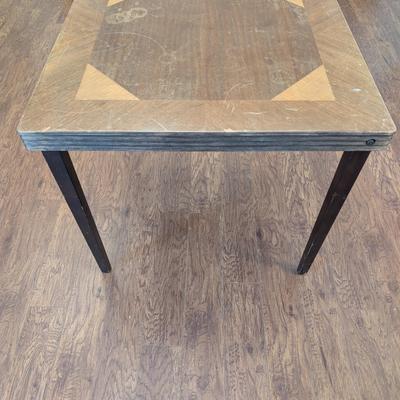 Vintage Folding Wooden Side Table with Inlay Design