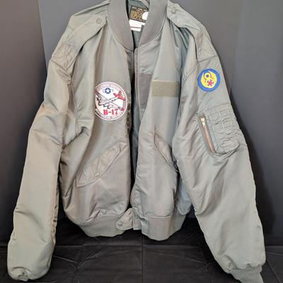 U.S. Air Force B-17 Historical Society bomber jacket with historical patches.