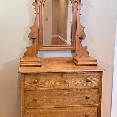 Oak Dresser And Mirror