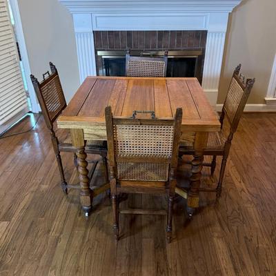 Primitive Oak Table And Cane Chairs