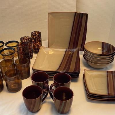 6 Piece Set Of Sango Dinnerware + Assorted Glassware