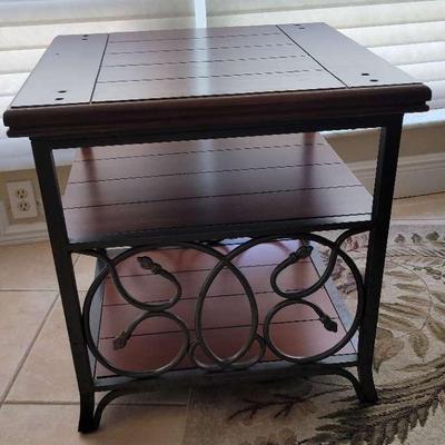 Scroll Metal and Wood End Table