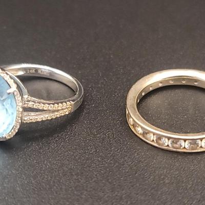 Two 14k White Gold Rings One Blue Topaz & One CZ