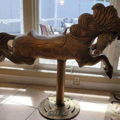 Cast Aluminum Bronze Color Carousel Horse On Coca-Cola Base