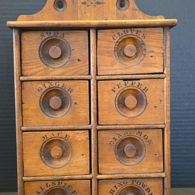 Vintage Primitive Wall Hanger Oak Wood Spice Cabinet