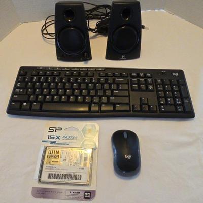 Logitech Keyboard,  Mouse,  Speakers & Silicon Power Drive
