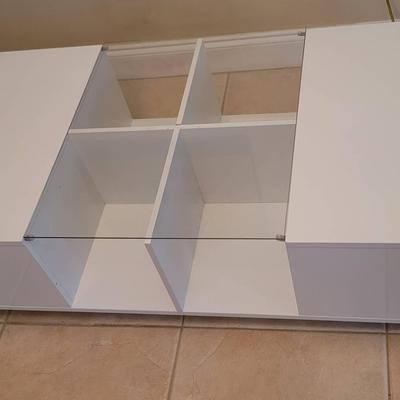 Wade Logan White Baten Coffee Table with Partial Glass Top & 4 Cubbies