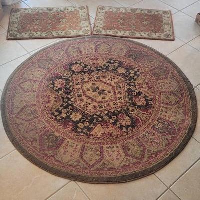 64" Diameter Round Area Rug & Two Door Rugs