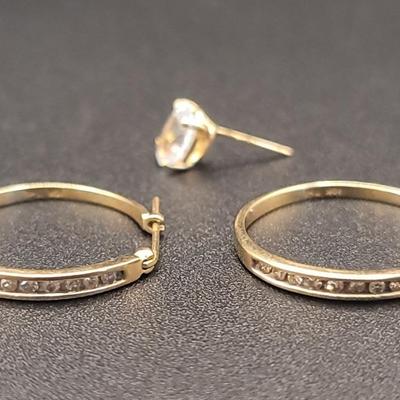 10k Yellow Gold & Diamond Earrings plus 1 Loose 14k Earring 