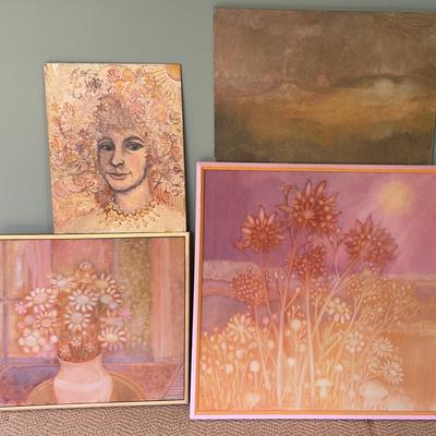 Lot 4 Original Paintings Vintage Floral Still Life Collection – Original Oil and Acrylic Paintings