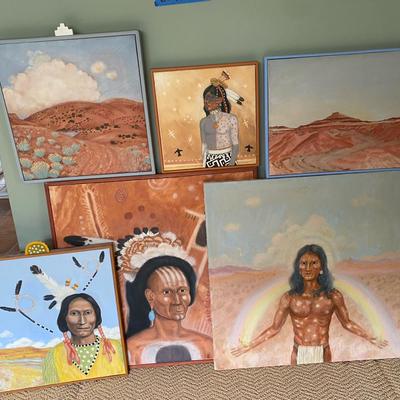 Indigenous Collection of Southwest Native American Style Portrait & Desert Landscape Paintings