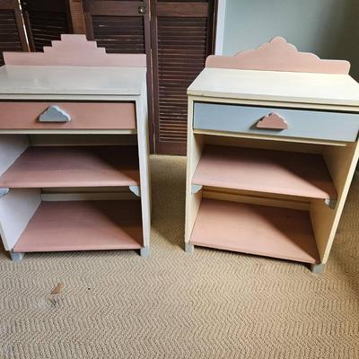 Pair of Hand-Painted Southwest Style Nightstands with Pastel Accents