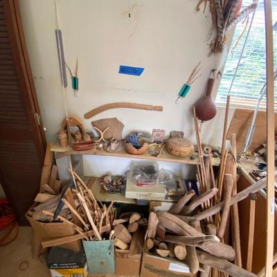 Tribal-Inspired Workshop Lot – Carved Wood, Feathers & Natural Materials Wood & Craft Supplies