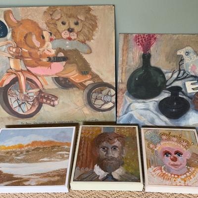 Lot 5 Original Vintage Style Paintings 