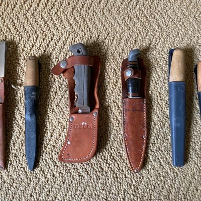 Vintage Knife Collection with Leather Sheaths – Outdoor & Utility Knives
