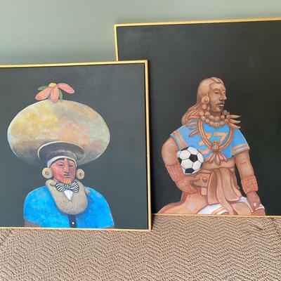 Pair of Large Figurative Paintings – Surreal & Modern Portraits on Canvas XL Paintings