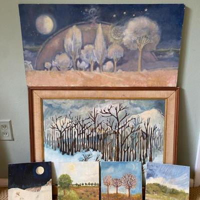 Nature Landscape Paintings Collection of Landscape Paintings – Moonlit & Seasonal Tree Scenes