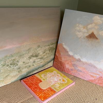 3 Original Nature, Flower, Landscape Paintings 