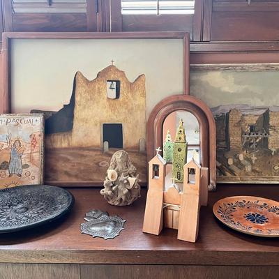 Southwest Mission & Folk Art Lot – Churches, Chapel Scenes & Décor. Oil Paintings, Religious Decor