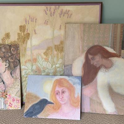 Vintage Portrait and Surreal Art Collection – Original Mixed Media on Canvas