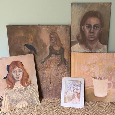 Lot 5 Original Paintings Women & Flowers 