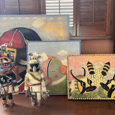 Native American Style Kachina Dolls with Southwest Paintings Wood Sculptures