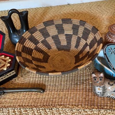 Tribal Pottery & Basket Collection with Decorative Accents Indigenous Decor
