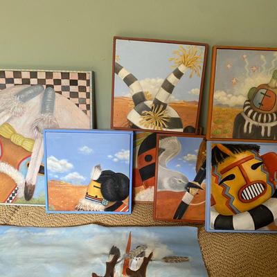 Collection of Southwest Style Paintings – Native American & Kachina Figures Art