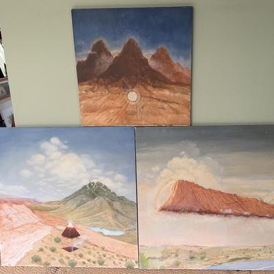 3 Original Surreal Nature Landscape Paintings 