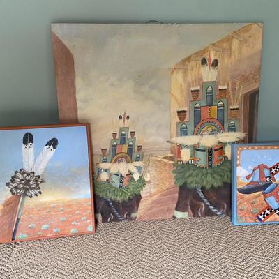 Collection of Southwest Tribal Style Paintings – Desert & Ceremonial Imagery
